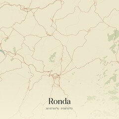 Fototapeta premium Retro Spanish map of Ronda, Andaluc�a. Vintage street map.