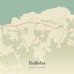 Retro Spanish map of Ruiloba, Cantabria. Vintage street map.