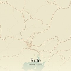 Retro Spanish map of Rute, Andaluc�a. Vintage street map.