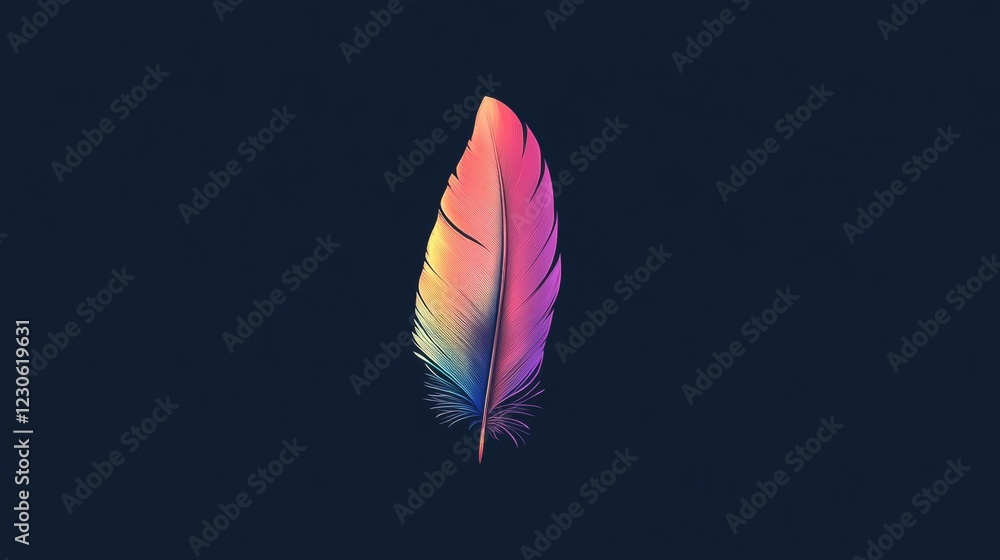 Poster vibrant gradient feather on dark background showcasing colorful spectrum and minimalist design