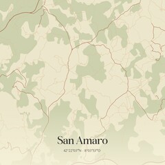 Retro Spanish map of San Amaro, Galicia. Vintage street map.