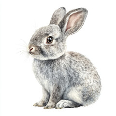 Obraz premium Adorable gray bunny rabbit, sitting, detailed fur, delicate drawing.