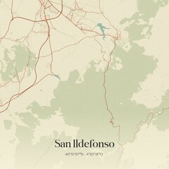 Fototapeta premium Retro Spanish map of San Ildefonso, Castilla y Le�n. Vintage street map.