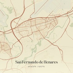 Fototapeta premium Retro Spanish map of San Fernando de Henares, Comunidad de Madrid. Vintage street map.
