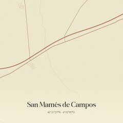 Retro Spanish map of San Mam�s de Campos, Castilla y Le�n. Vintage street map.