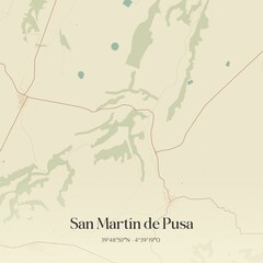 Fototapeta premium Vintage map of San Martin de Pusa, Spain.