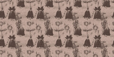 Mocha brown linen floral patterns seamless patterns border design. Endless textured flower graphic ribbon edge. Mottled soft natural calm mood for cottage core banners.