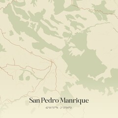 Obraz premium Retro Spanish map of San Pedro Manrique, Castilla y Le�n. Vintage street map.