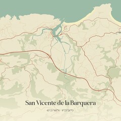 Obraz premium Retro Spanish map of San Vicente de la Barquera, Cantabria. Vintage street map.