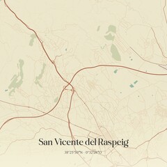 Obraz premium Retro Spanish map of San Vicente del Raspeig, Comunidad Valenciana. Vintage street map.