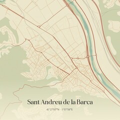 Retro Spanish map of Sant Andreu de la Barca, Catalu�a. Vintage street map.