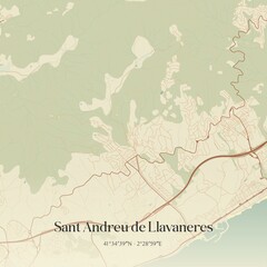 Obraz premium Retro Spanish map of Sant Andreu de Llavaneres, Catalu�a. Vintage street map.