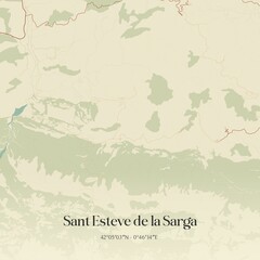 Retro Spanish map of Sant Esteve de la Sarga, Catalu�a. Vintage street map.