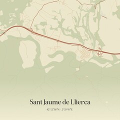 Retro Spanish map of Sant Jaume de Llierca, Catalu�a. Vintage street map.