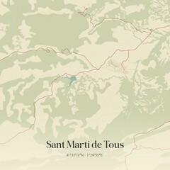 Vintage map of Sant Marti de Tous, Spain.