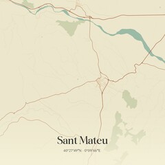 Retro Spanish map of Sant Mateu, Comunidad Valenciana. Vintage street map.