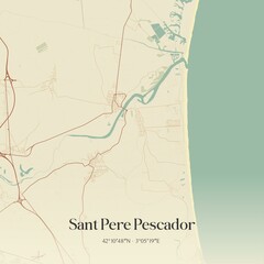 Retro Spanish map of Sant Pere Pescador, Catalu�a. Vintage street map.