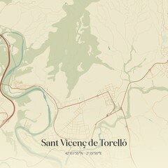 Obraz premium Retro Spanish map of Sant Vicen� de Torell�, Catalu�a. Vintage street map.