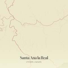 Retro Spanish map of Santa Ana la Real, Andaluc�a. Vintage street map.