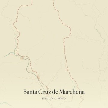 Retro Spanish map of Santa Cruz de Marchena, Andaluc�a. Vintage street map.