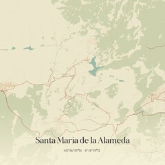Fototapeta premium Vintage map of Santa Maria de la Alameda, Spain.