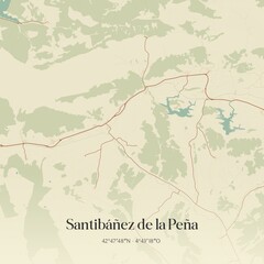 Retro Spanish map of Santib��ez de la Pe�a, Castilla y Le�n. Vintage street map.