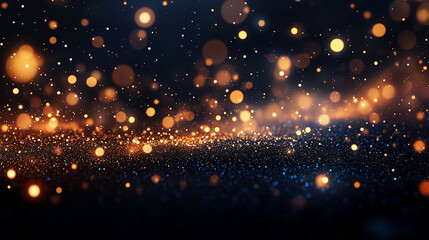 Abstract glowing particle lines and bokeh on dark backdrop conveying futuristic technology concept with minimalistic bright light tone blurred modern empty caption space on the side

