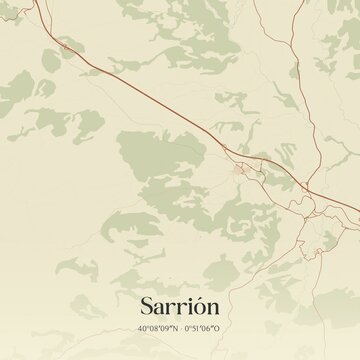 Retro Spanish map of Sarri�n, Arag�n. Vintage street map.