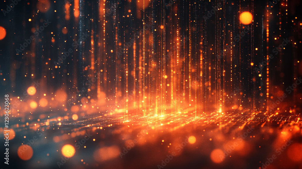 Poster abstract glowing particle lines and bokeh on dark backdrop conveying futuristic technology concept w