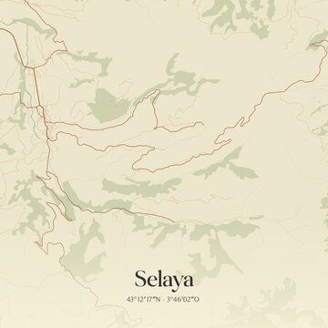 Retro Spanish map of Selaya, Cantabria. Vintage street map.