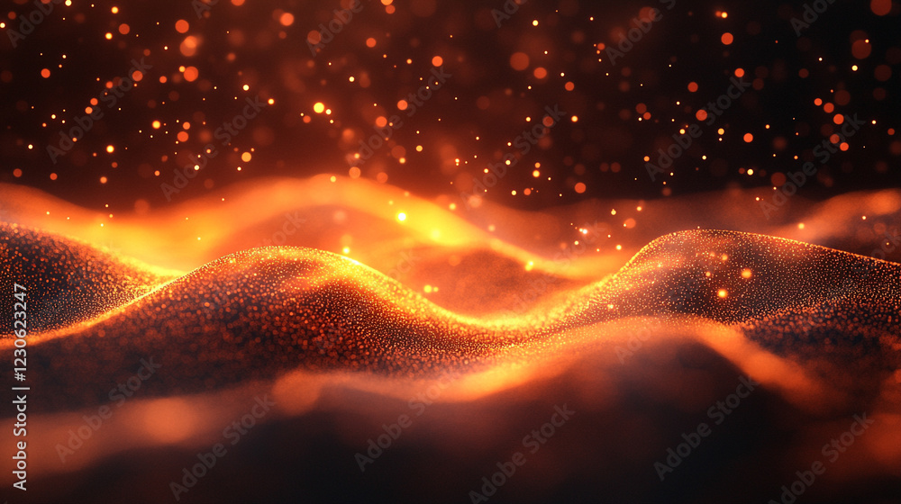 Poster abstract glowing particle lines and bokeh on dark backdrop conveying futuristic technology concept w
