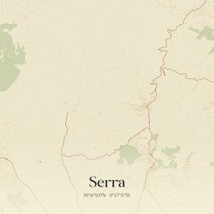 Retro Spanish map of Serra, Comunidad Valenciana. Vintage street map.