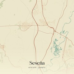 Retro Spanish map of Sese�a, Castilla-La Mancha. Vintage street map.