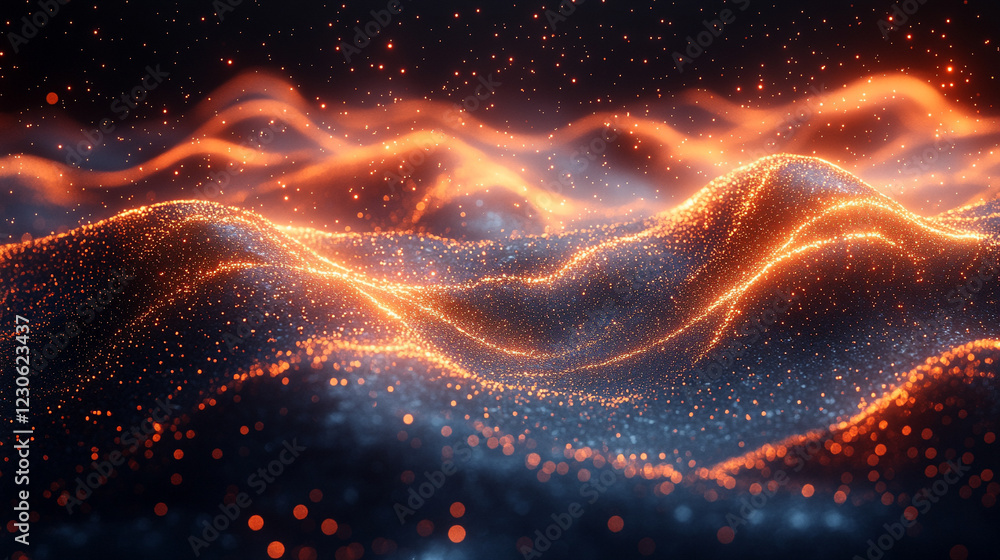 Poster abstract glowing particle lines and bokeh on dark backdrop conveying futuristic technology concept w