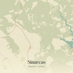 Obraz premium Retro Spanish map of Sinarcas, Comunidad Valenciana. Vintage street map.