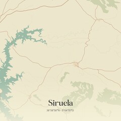 Retro Spanish map of Siruela, Extremadura. Vintage street map.