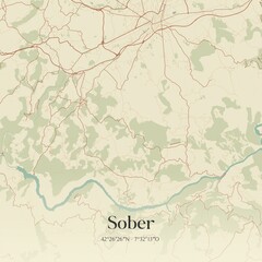 Retro Spanish map of Sober, Galicia. Vintage street map.