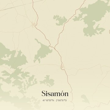 Retro Spanish map of Sisam�n, Arag�n. Vintage street map.