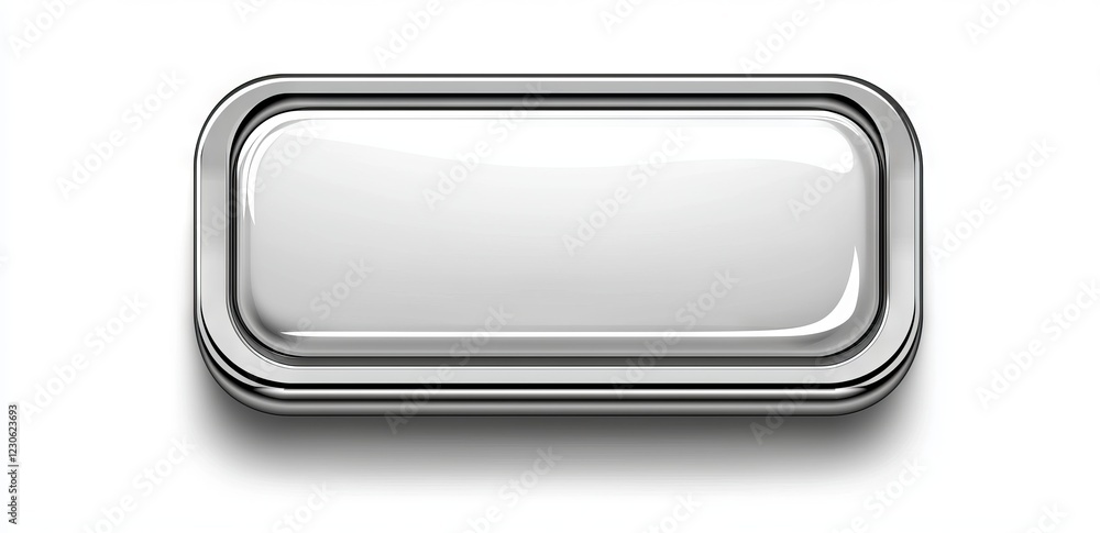 Poster template for a rectangular button with a clear, white, glossy metallic shape.