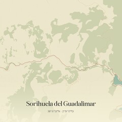 Retro Spanish map of Sorihuela del Guadalimar, Andaluc�a. Vintage street map.