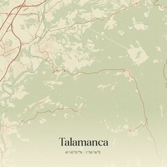 Retro Spanish map of Talamanca, Catalu�a. Vintage street map.