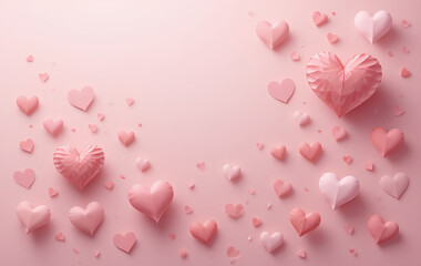 Paper-cut hearts in shades of pink on a dreamy backdrop A sophisticated vector illustration for heartfelt occasions