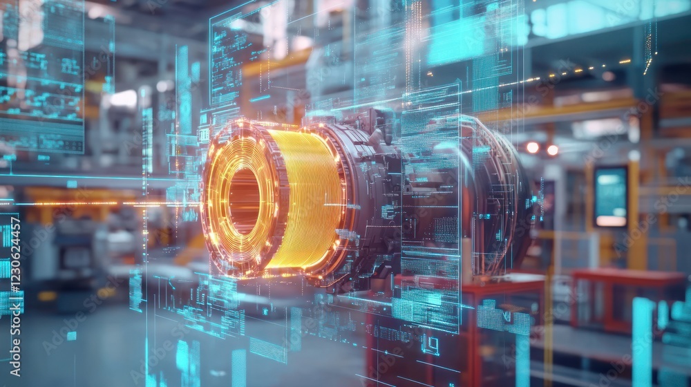 Poster Industrial Machine Component with Digital Overlay Visualization