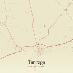 Retro Spanish map of T�rrega, Catalu�a. Vintage street map.