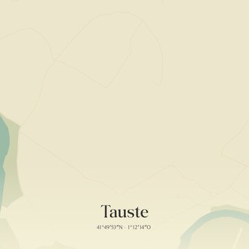 Retro Spanish map of Tauste, Arag�n. Vintage street map.