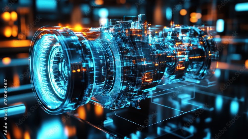 Poster futuristic transparent engine design hologram display
