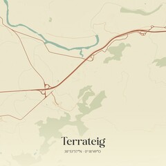 Retro Spanish map of Terrateig, Comunidad Valenciana. Vintage street map.