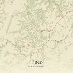 Retro Spanish map of Tineo, Principado de Asturias. Vintage street map.