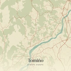 Retro Spanish map of Tomi�o, Galicia. Vintage street map.