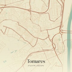 Retro Spanish map of Tomares, Andaluc�a. Vintage street map.